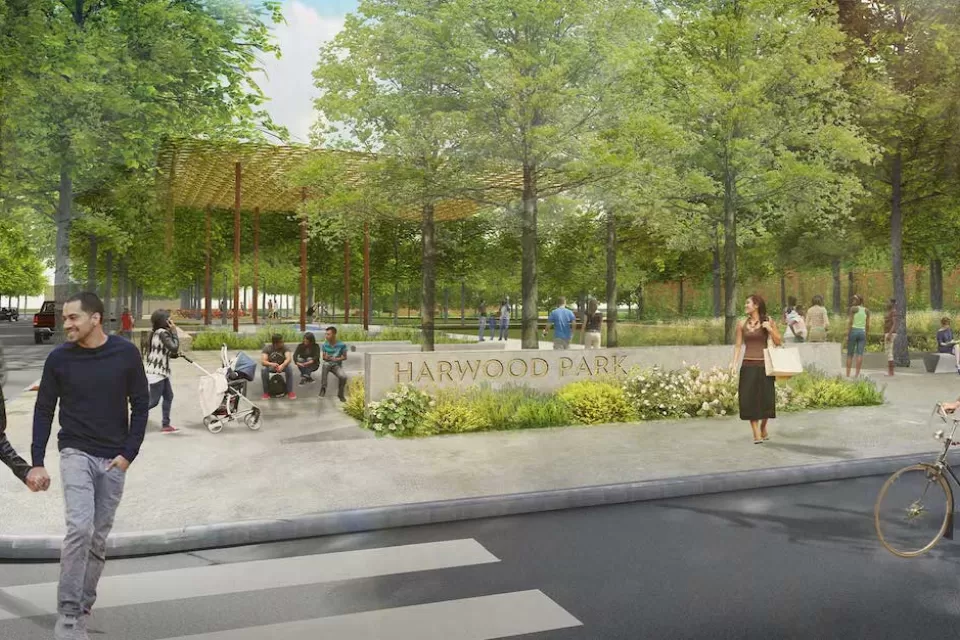 Rendering of Harwood Park in Dallas, Texas.